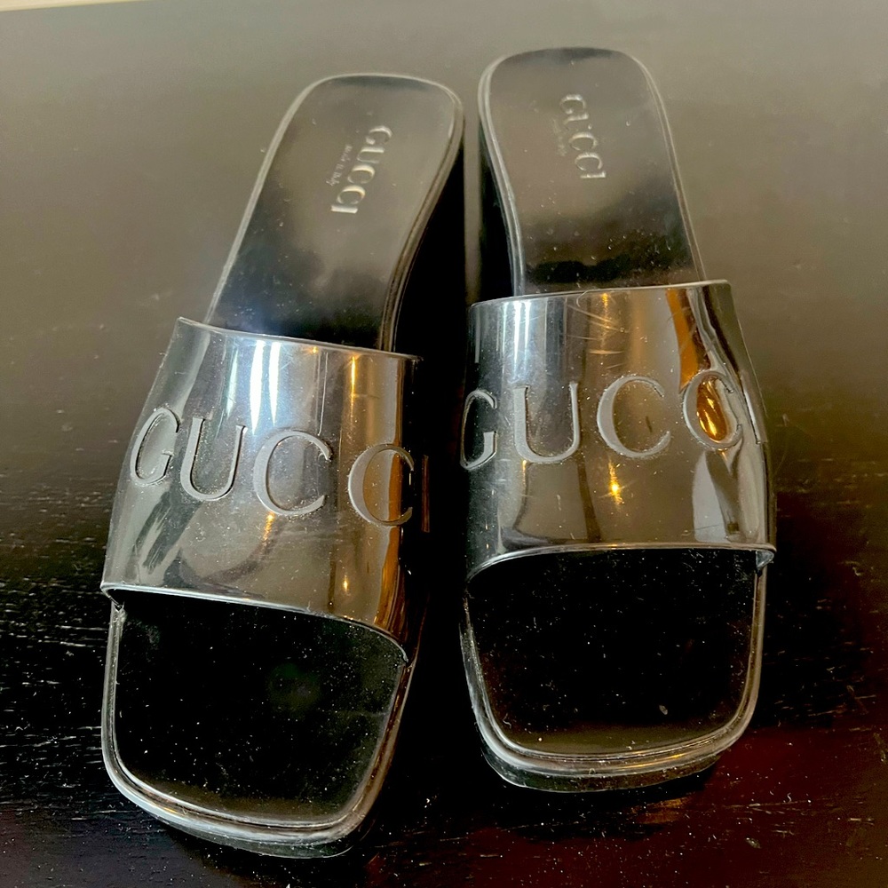 Authentic Gucci rubber square toe slide.